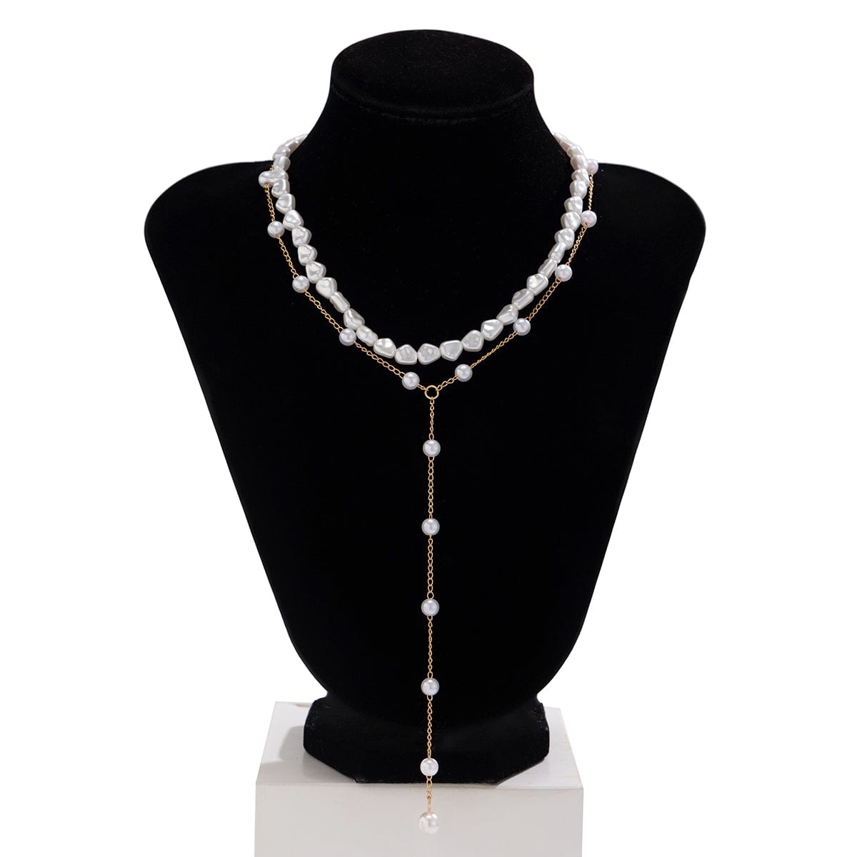 Elegant 2pcs Gold Plated Pearl Chain Y Necklace Set - ArtGalleryZen