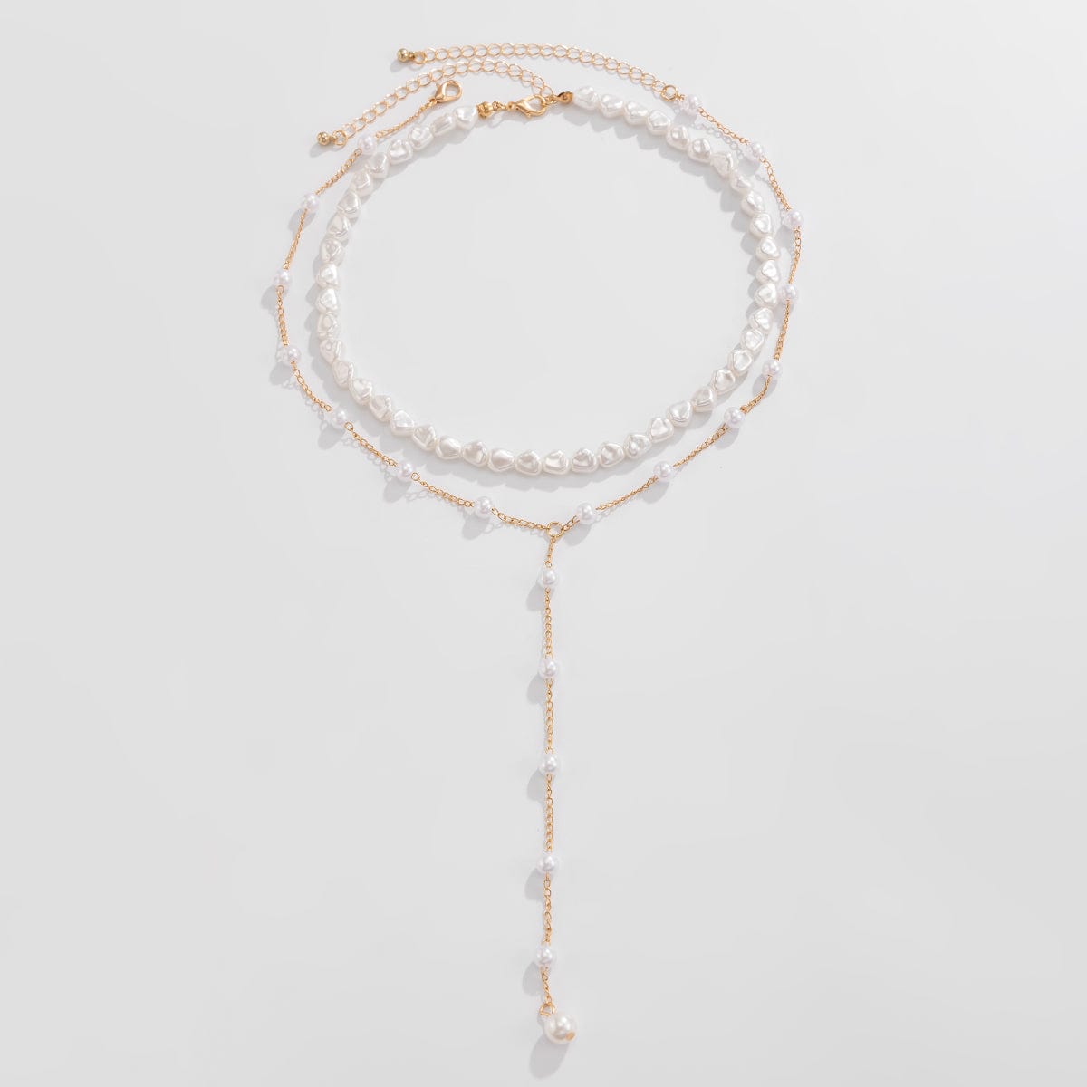 Elegant 2pcs Gold Plated Pearl Chain Y Necklace Set - ArtGalleryZen