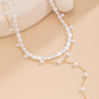 Thumbnail for Elegant 2pcs Gold Plated Pearl Chain Y Necklace Set - ArtGalleryZen