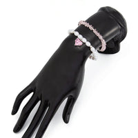 Thumbnail for Elegant 2pcs Rhinestone Heart Charm Crystal Pearl Chain Bracelet Set - ArtGalleryZen
