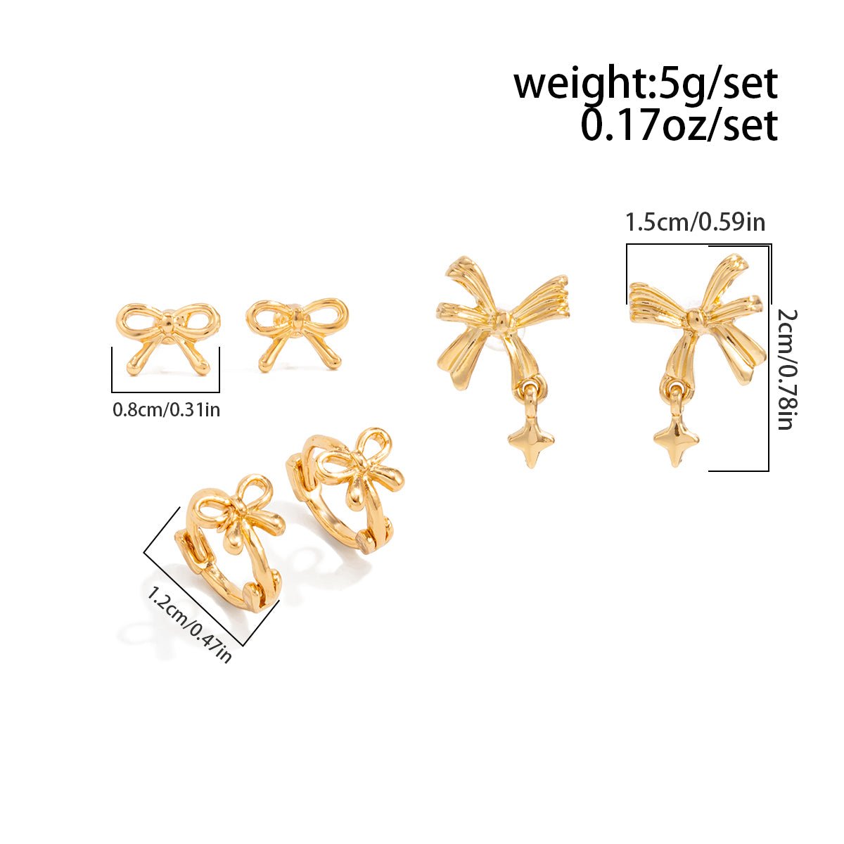 Elegant 3 Pairs Bowknot Huggie Hoop Earrings Set - ArtGalleryZen