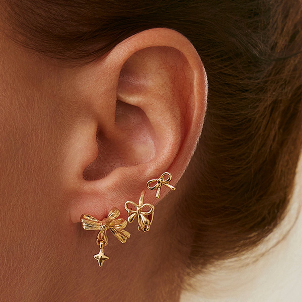 Elegant 3 Pairs Bowknot Huggie Hoop Earrings Set - ArtGalleryZen