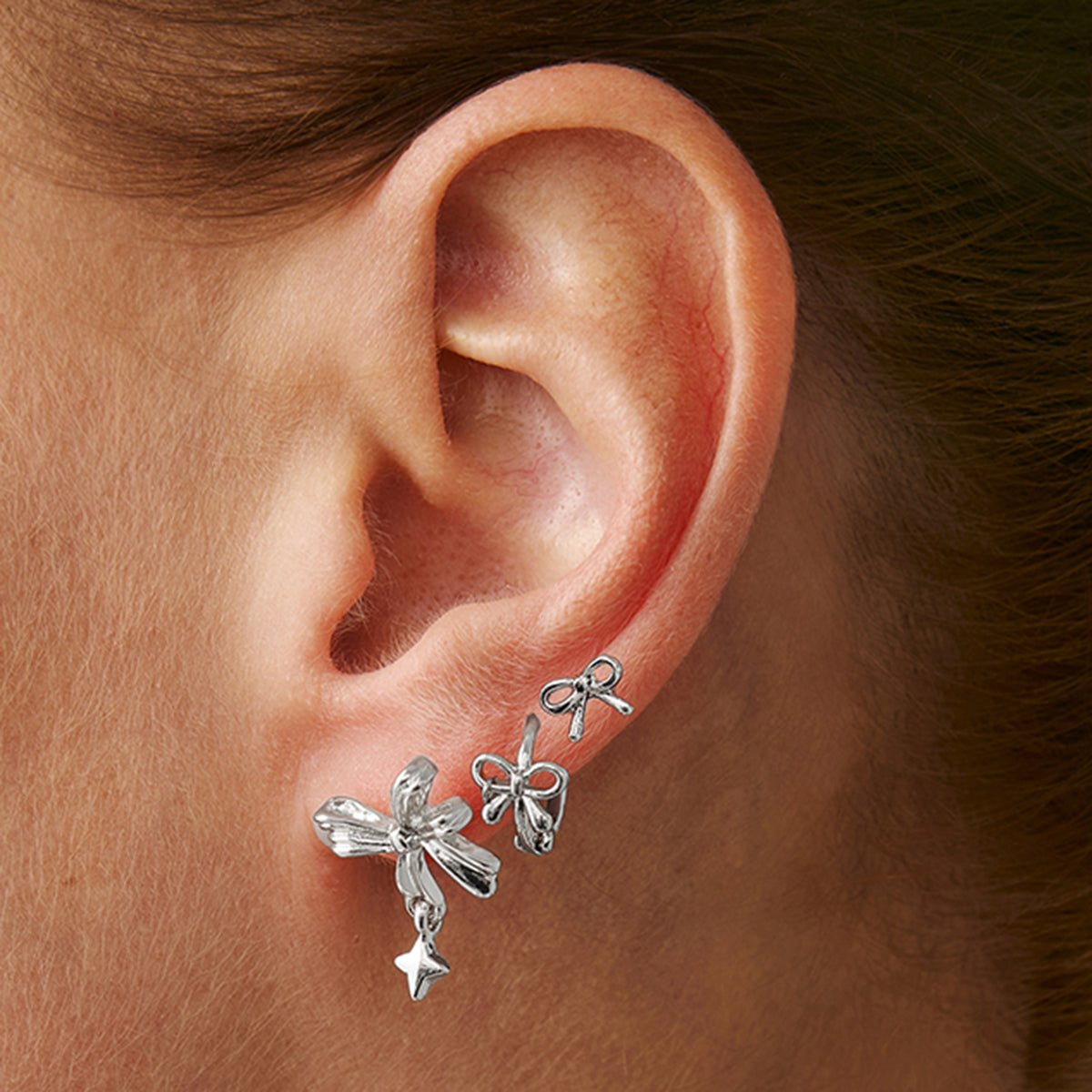 Elegant 3 Pairs Bowknot Huggie Hoop Earrings Set - ArtGalleryZen