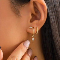 Thumbnail for Elegant 3 Pairs CZ Inlaid Hoop Dangle Earrings Set