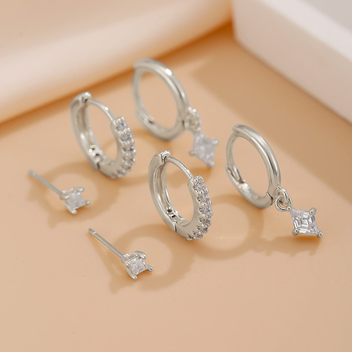 Elegant 3 Pairs CZ Inlaid Hoop Dangle Earrings Set