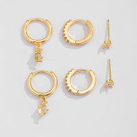 Thumbnail for Elegant 3 Pairs CZ Inlaid Hoop Dangle Earrings Set