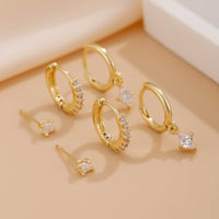 Thumbnail for Elegant 3 Pairs CZ Inlaid Hoop Dangle Earrings Set