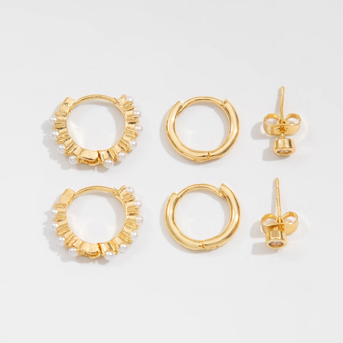 Elegant 3 Pairs Pearl Huggie Hoop Earrings Set - ArtGalleryZen