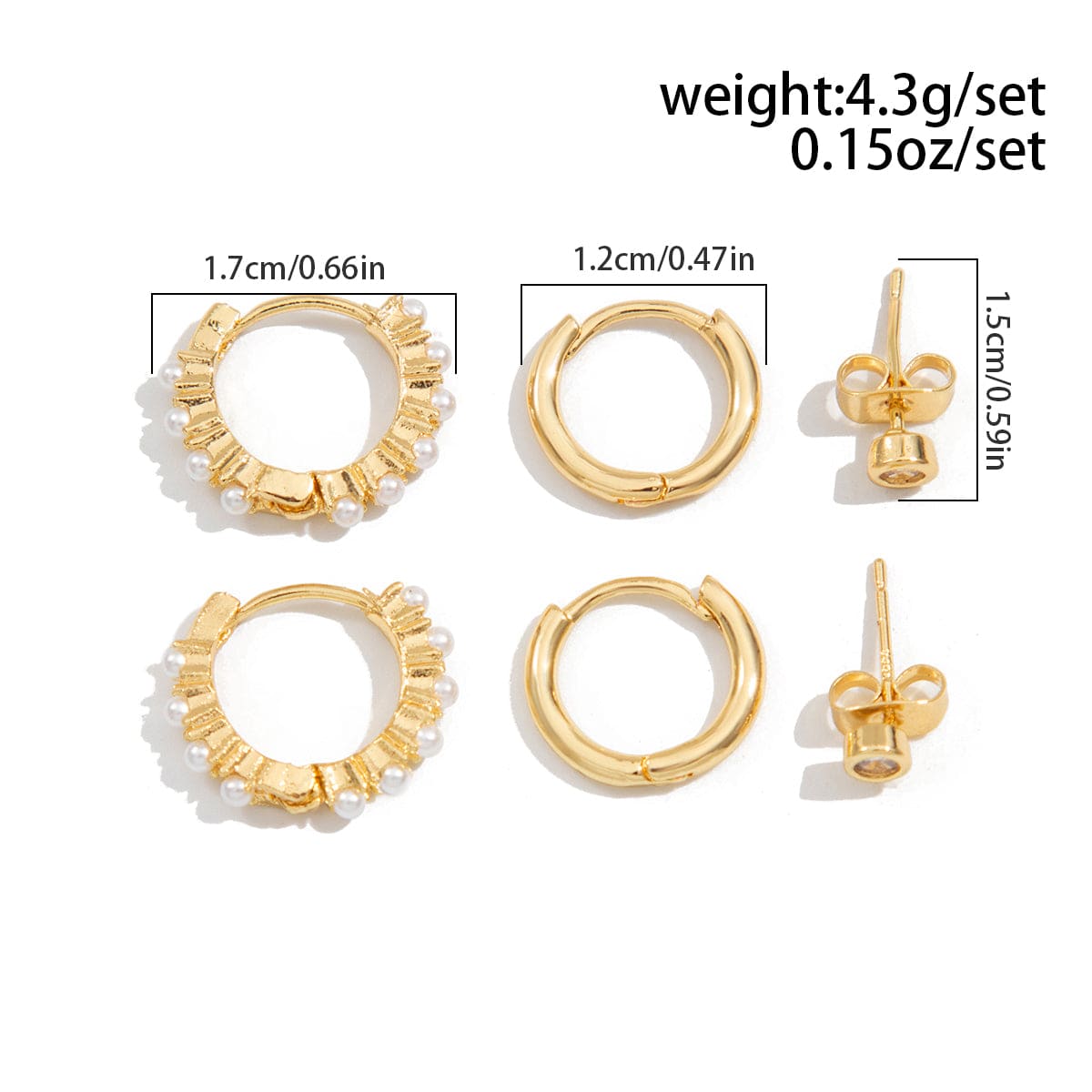 Elegant 3 Pairs Pearl Huggie Hoop Earrings Set