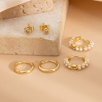 Thumbnail for Elegant 3 Pairs Pearl Huggie Hoop Earrings Set