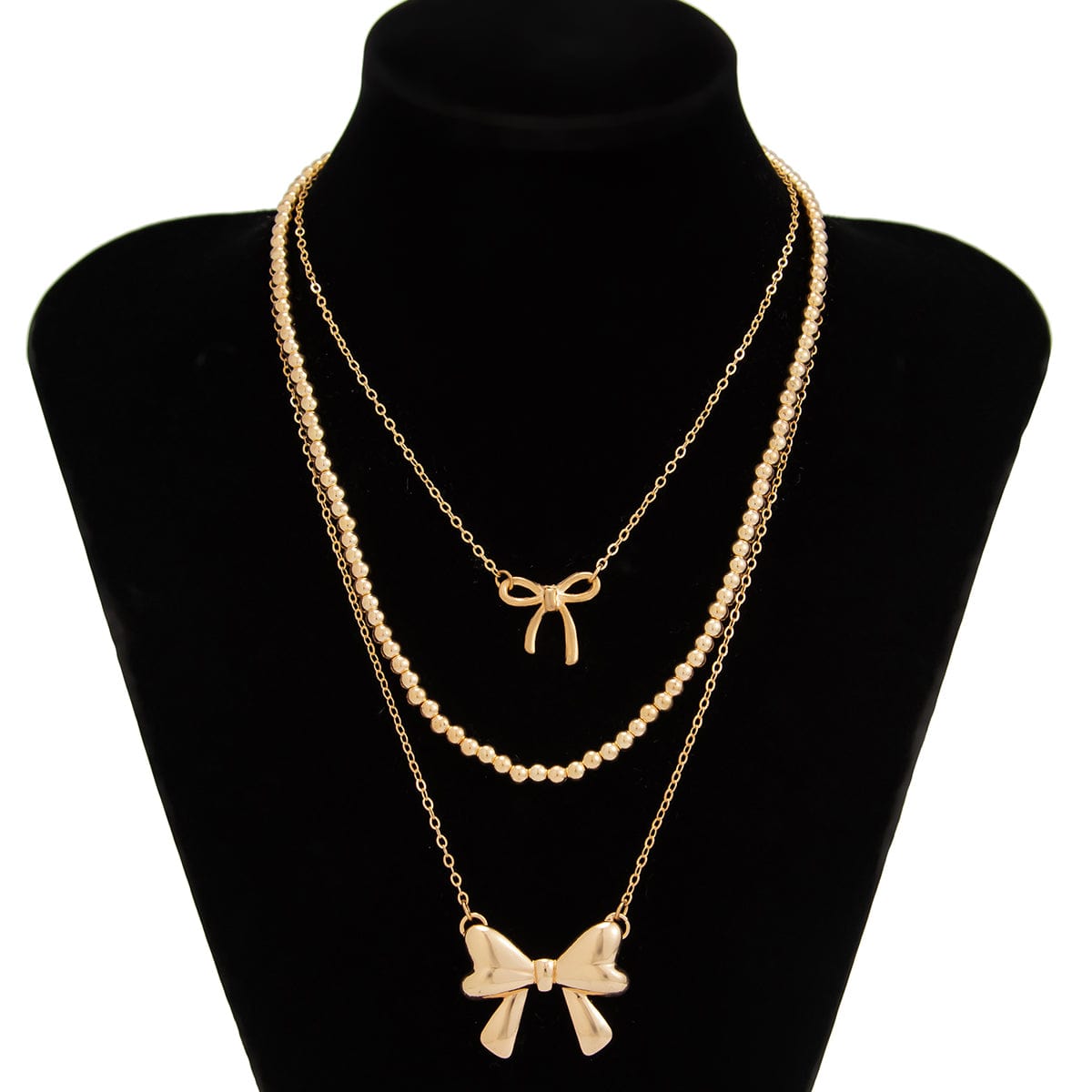 Elegant 3pcs Bowknot Charm Beaded Chain Necklace Set - ArtGalleryZen