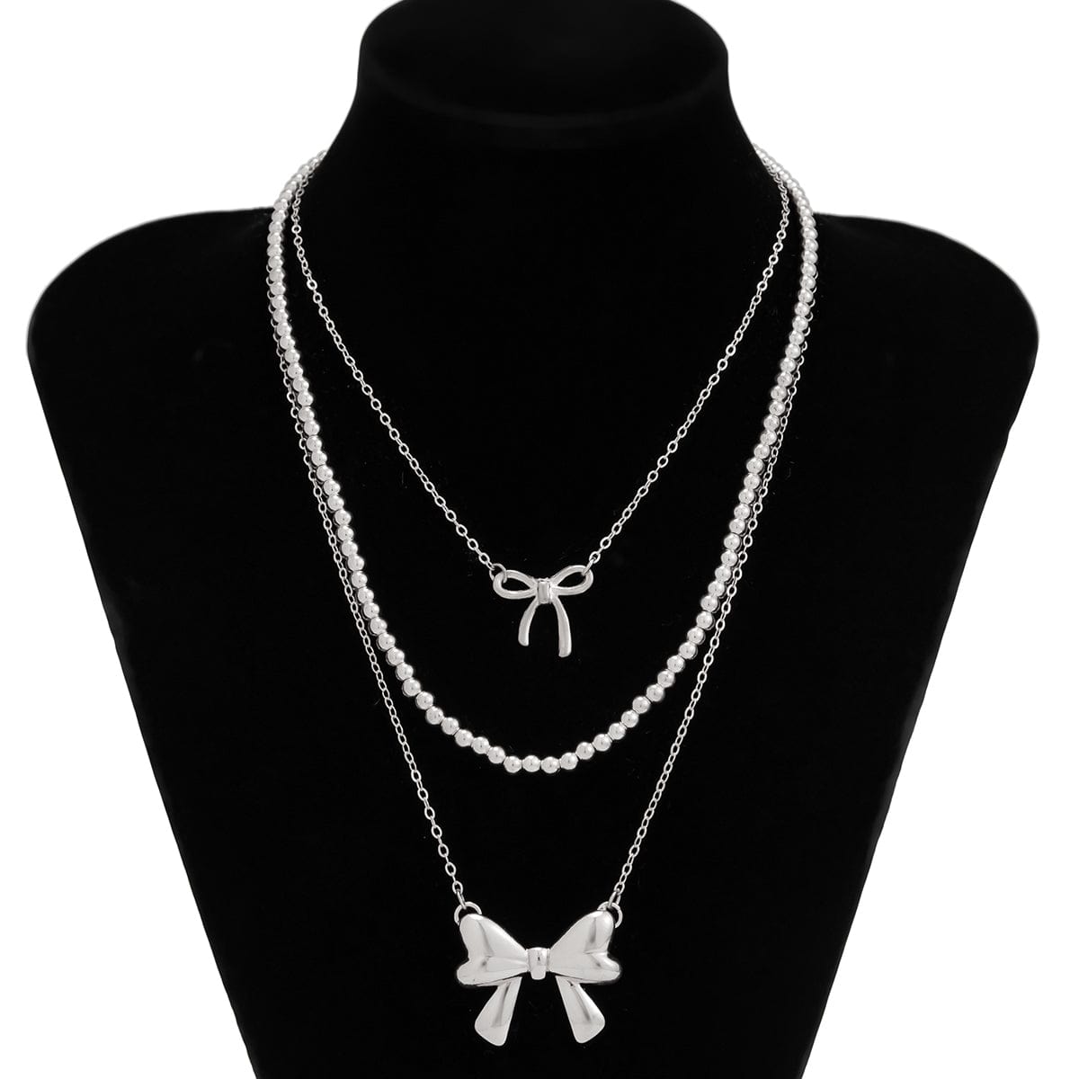 Elegant 3pcs Bowknot Charm Beaded Chain Necklace Set - ArtGalleryZen
