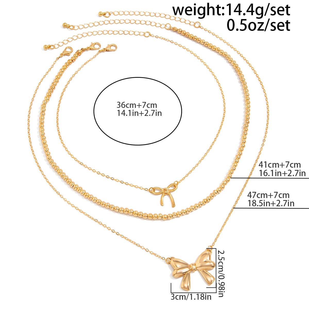 Elegant 3pcs Bowknot Charm Beaded Chain Necklace Set - ArtGalleryZen