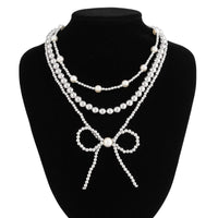 Thumbnail for Elegant 3pcs Gold Silver Plated Bowknot Pearl Beaded Necklace Set - ArtGalleryZen