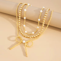 Thumbnail for Elegant 3pcs Gold Silver Plated Bowknot Pearl Beaded Necklace Set