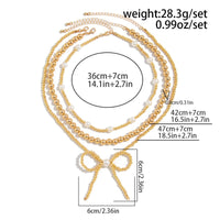 Thumbnail for Elegant 3pcs Gold Silver Plated Bowknot Pearl Beaded Necklace Set