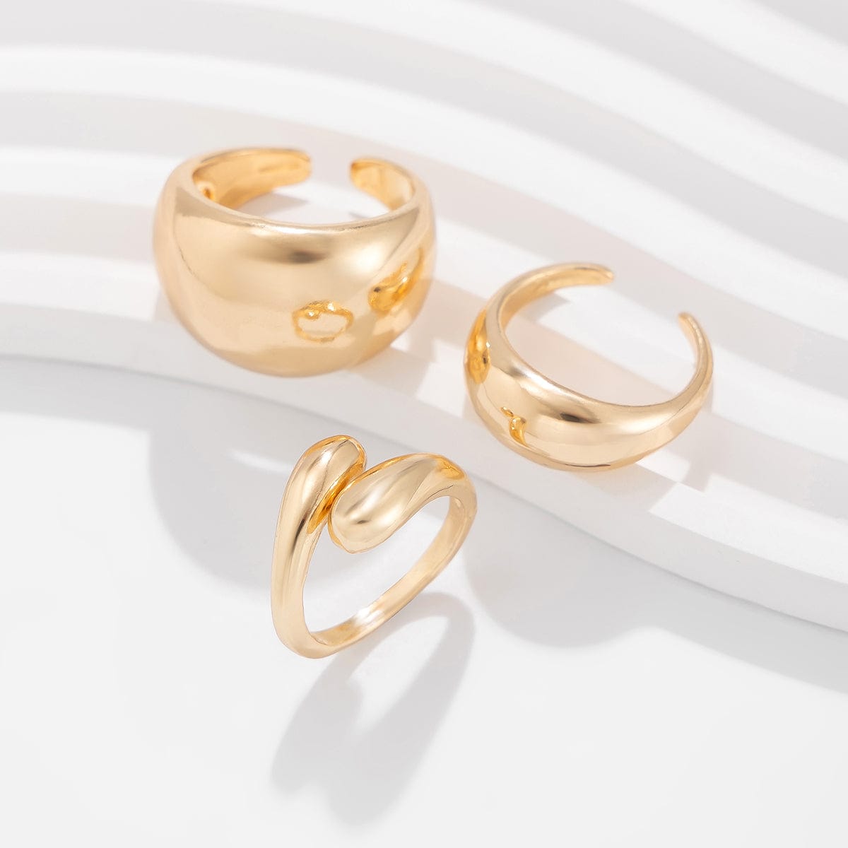 Elegant 3Pcs Gold Silver Plated Glossy Ring Set