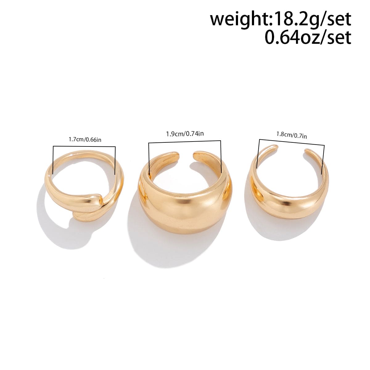 Elegant 3Pcs Gold Silver Plated Glossy Ring Set