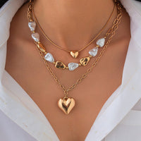 Thumbnail for Elegant 3pcs Gold Silver Plated Heart Pendant Pearl Necklace Set - ArtGalleryZen