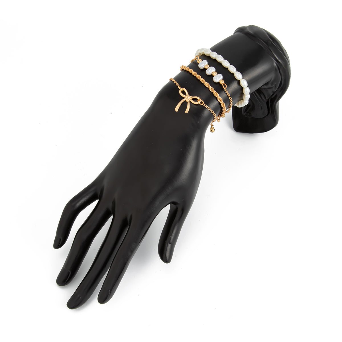 Elegant 4pcs Bowknot Charm Pearl Rope Chain Bracelet Set - ArtGalleryZen