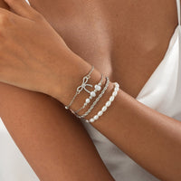 Thumbnail for Elegant 4pcs Bowknot Charm Pearl Rope Chain Bracelet Set - ArtGalleryZen