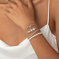 Thumbnail for Elegant 4pcs Bowknot Charm Pearl Rope Chain Bracelet Set - ArtGalleryZen
