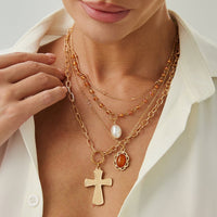 Thumbnail for Elegant 4pcs Cross Flower Pearl Pendant Crystal Chain Necklace Set - ArtGalleryZen