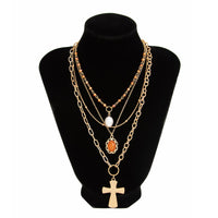 Thumbnail for Elegant 4pcs Cross Flower Pearl Pendant Crystal Chain Necklace Set - ArtGalleryZen