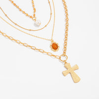 Thumbnail for Elegant 4pcs Cross Flower Pearl Pendant Crystal Chain Necklace Set - ArtGalleryZen