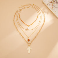 Thumbnail for Elegant 4pcs Cross Flower Pearl Pendant Crystal Chain Necklace Set - ArtGalleryZen