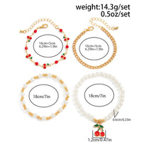 Thumbnail for Elegant 4pcs Enamel Cherry Pearl Chain Bracelet Set - ArtGalleryZen