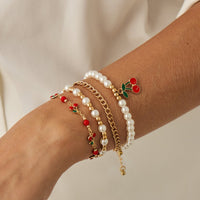 Thumbnail for Elegant 4pcs Enamel Cherry Pearl Chain Bracelet Set - ArtGalleryZen