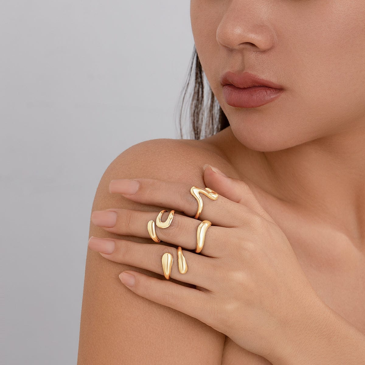 Elegant 4Pcs Metallic Waterdrop Open Ring Set - ArtGalleryZen