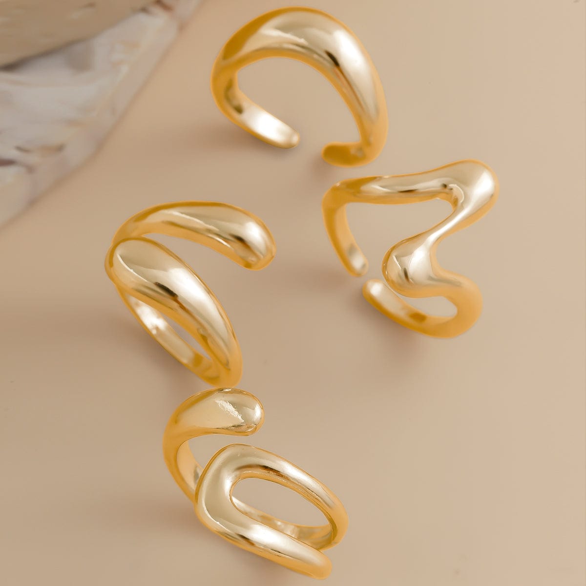 Elegant 4Pcs Metallic Waterdrop Open Ring Set