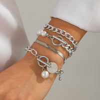 Thumbnail for Elegant 4pcs Toggle Clasp Round Disk Charm Pearl Cable Chain Bracelet Set