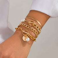 Thumbnail for Elegant 4pcs Toggle Clasp Round Disk Charm Pearl Cable Chain Bracelet Set