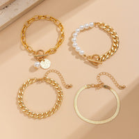 Thumbnail for Elegant 4pcs Toggle Clasp Round Disk Charm Pearl Cable Chain Bracelet Set