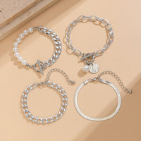 Thumbnail for Elegant 4pcs Toggle Clasp Round Disk Charm Pearl Cable Chain Bracelet Set