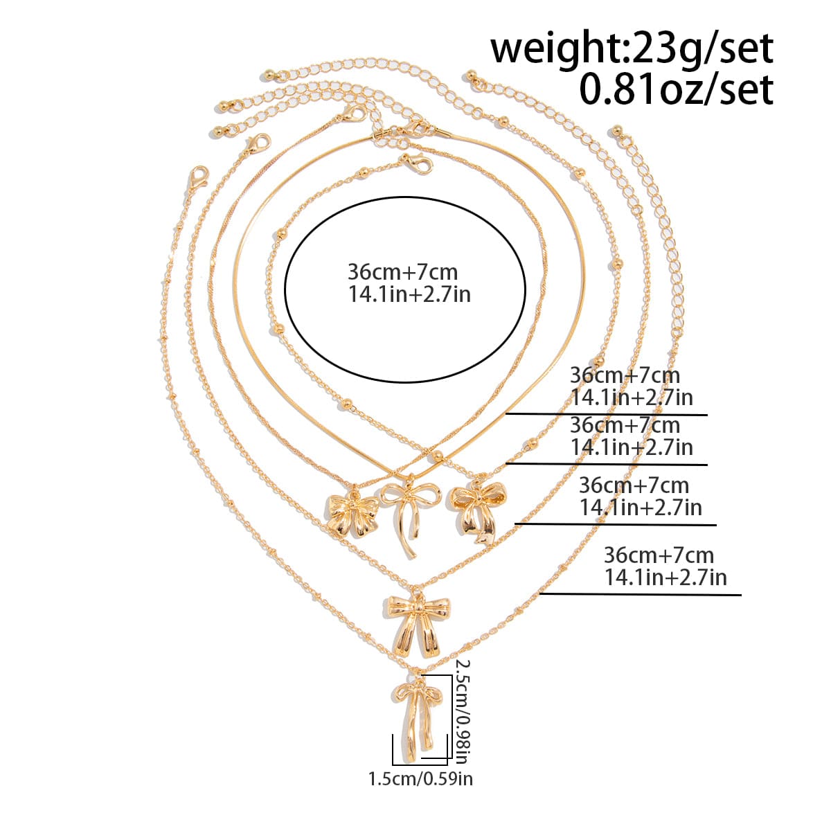 Elegant 5pcs Bowknot Charm Saturn Chain Necklace Set - ArtGalleryZen