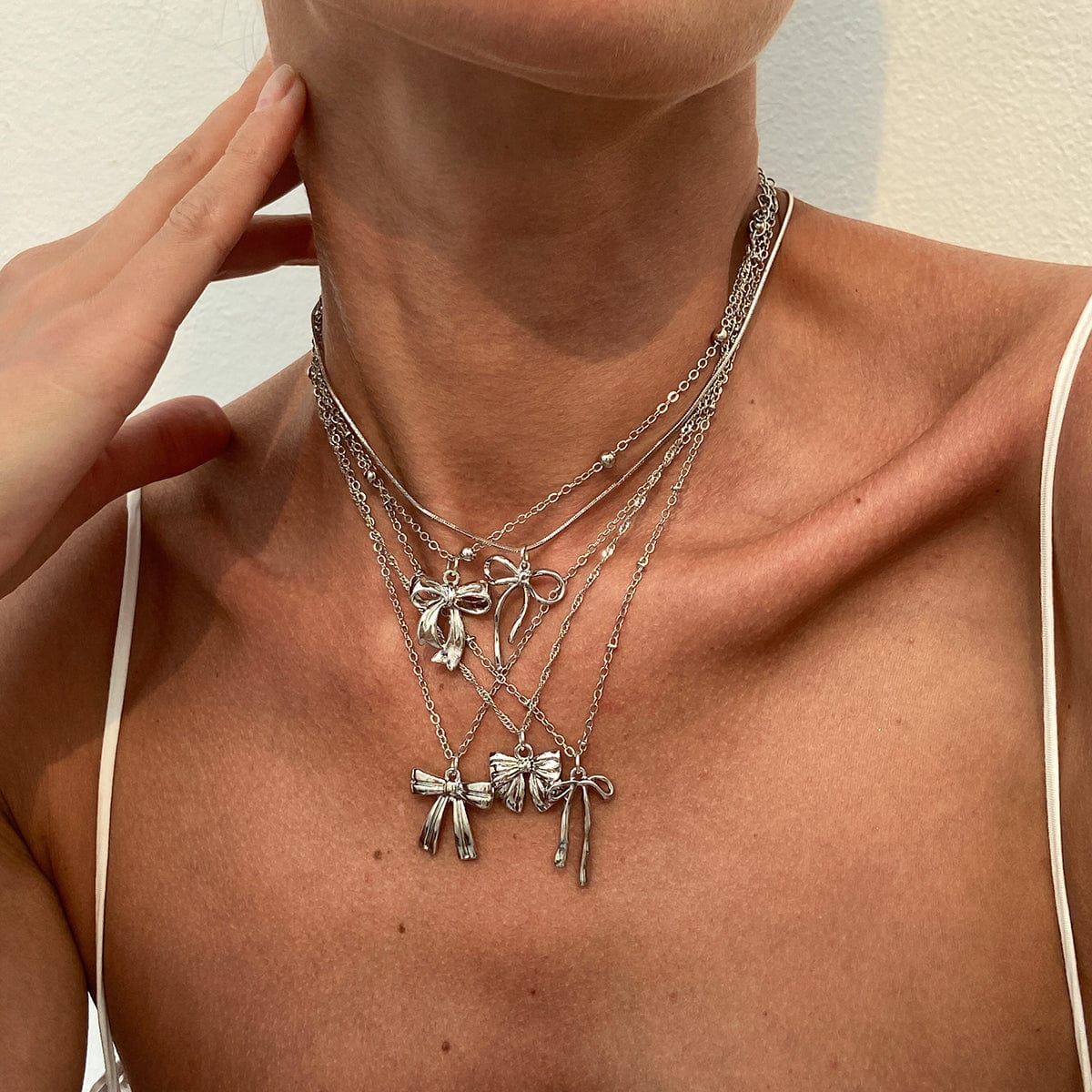 Elegant 5pcs Bowknot Charm Saturn Chain Necklace Set - ArtGalleryZen