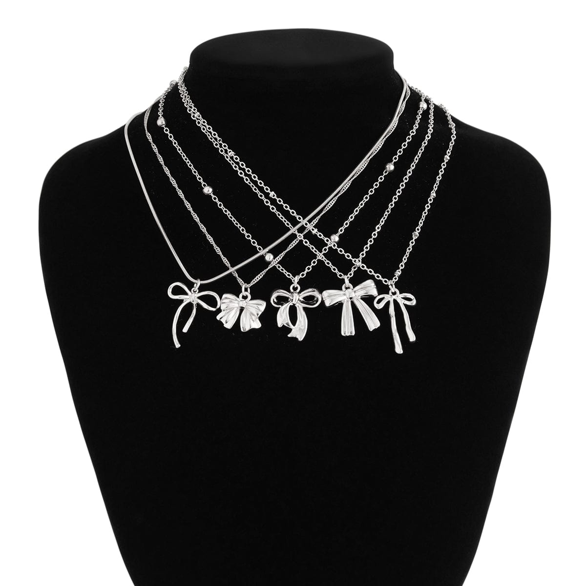 Elegant 5pcs Bowknot Charm Saturn Chain Necklace Set - ArtGalleryZen