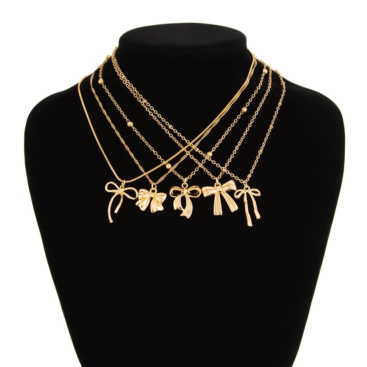 Elegant 5pcs Bowknot Charm Saturn Chain Necklace Set - ArtGalleryZen