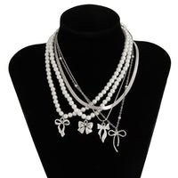 Thumbnail for Elegant 5pcs Bowknot Pendant Pearl Herringbone Chain Necklace Set - ArtGalleryZen