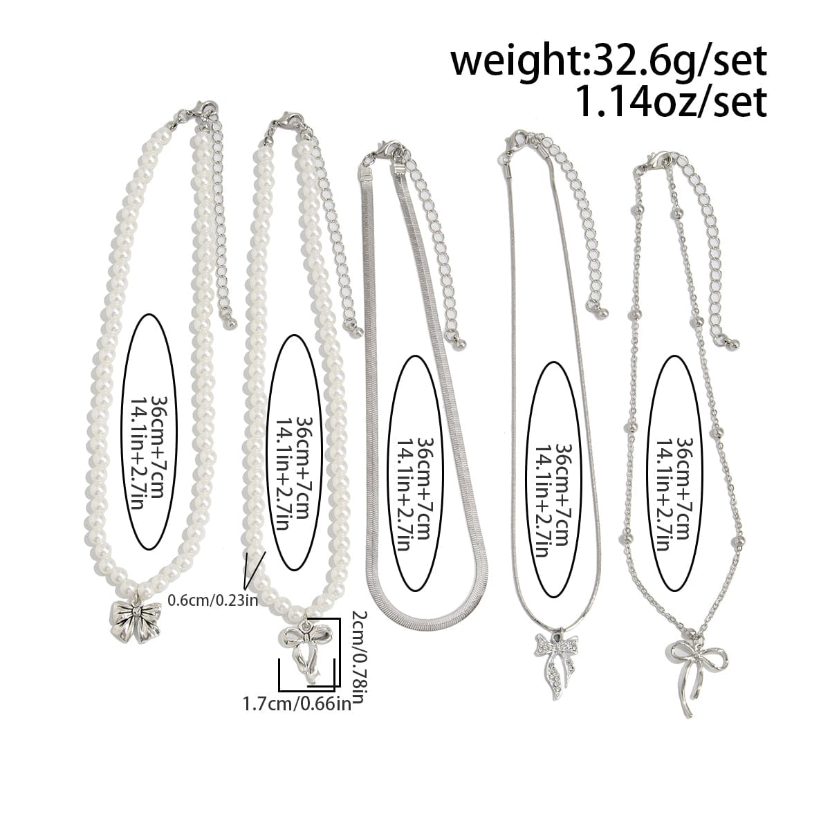 Elegant 5pcs Bowknot Pendant Pearl Herringbone Chain Necklace Set - ArtGalleryZen