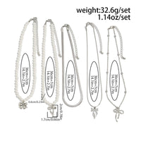 Thumbnail for Elegant 5pcs Bowknot Pendant Pearl Herringbone Chain Necklace Set - ArtGalleryZen