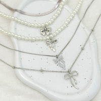 Thumbnail for Elegant 5pcs Bowknot Pendant Pearl Herringbone Chain Necklace Set - ArtGalleryZen