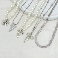 Thumbnail for Elegant 5pcs Bowknot Pendant Pearl Herringbone Chain Necklace Set - ArtGalleryZen