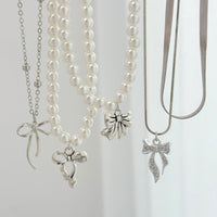 Thumbnail for Elegant 5pcs Bowknot Pendant Pearl Herringbone Chain Necklace Set - ArtGalleryZen