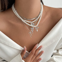 Thumbnail for Elegant 5pcs Bowknot Pendant Pearl Herringbone Chain Necklace Set - ArtGalleryZen