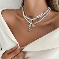 Thumbnail for Elegant 5pcs Bowknot Pendant Pearl Herringbone Chain Necklace Set - ArtGalleryZen